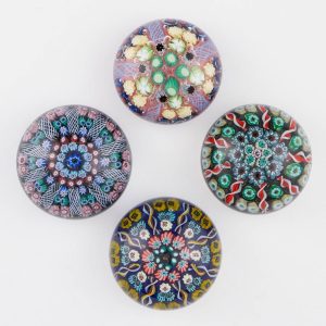 A Set of Fours Vasart & Strathearn Radial Twist Millefiori Paperweights c1970