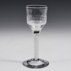A Large Rib Moulded Opaque Twist Stem Wine Glass c1760