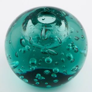 A Victorian Green Glass Controlled Bubble Paperweight Inkwell c1880