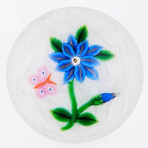 John Deacons Paperweight Aventurine Lampwork Primrose And Butterfly  2004