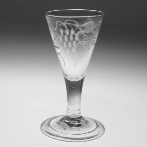 18th Century Engraved Gin Glass With Folded Foot c1750