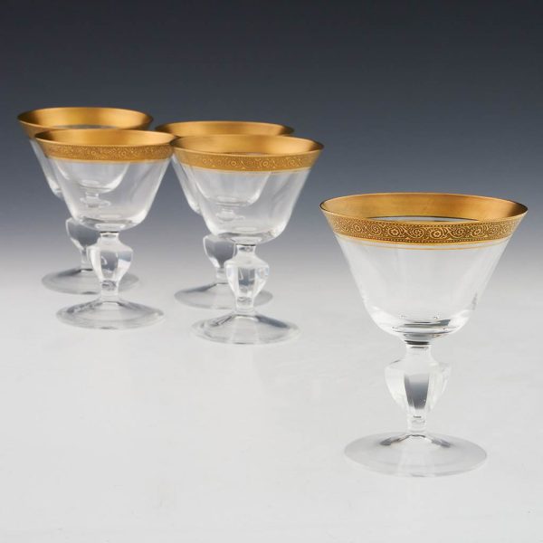 Five Theresienthal Crystal Gilded Cocktail Glasses