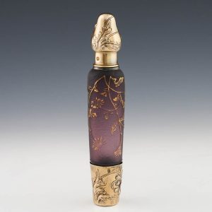 Daum Cameo Glass and Silver Opera 'Muff' Flask or Absinthe Bottle c1895