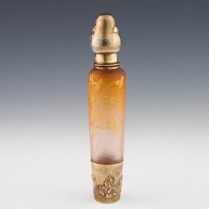 Daum Nancy Glass and Silver Muff Flask or Absinthe Bottle