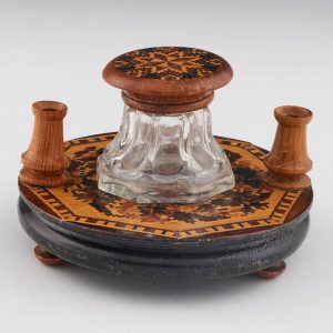 Tunbridge Ware Circular Pen and Ink Well Stand c1925