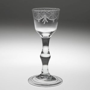 18th Century Engraved Balustroid Wine Glass c1740