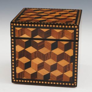 Tunbridge Ware - A Hinged Robert Vorley Square Box with Isometric Cube Patterns - 1989