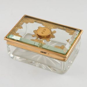 Thomas Diller Glass Trinket Box with Gilt Sterling SIlver Cover 1837