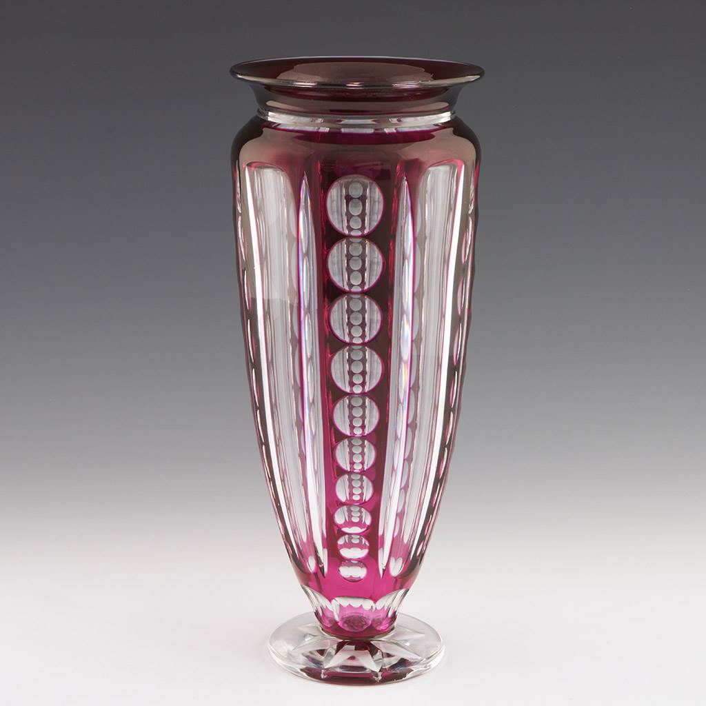 A Tall Red/Clear Glass Vase Joseph Simon Design Val Saint Lambert Vase c1930
