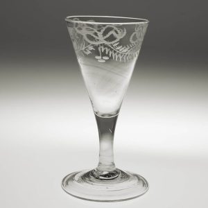 Engraved Georgian Gin Glass Folded Foot c1745