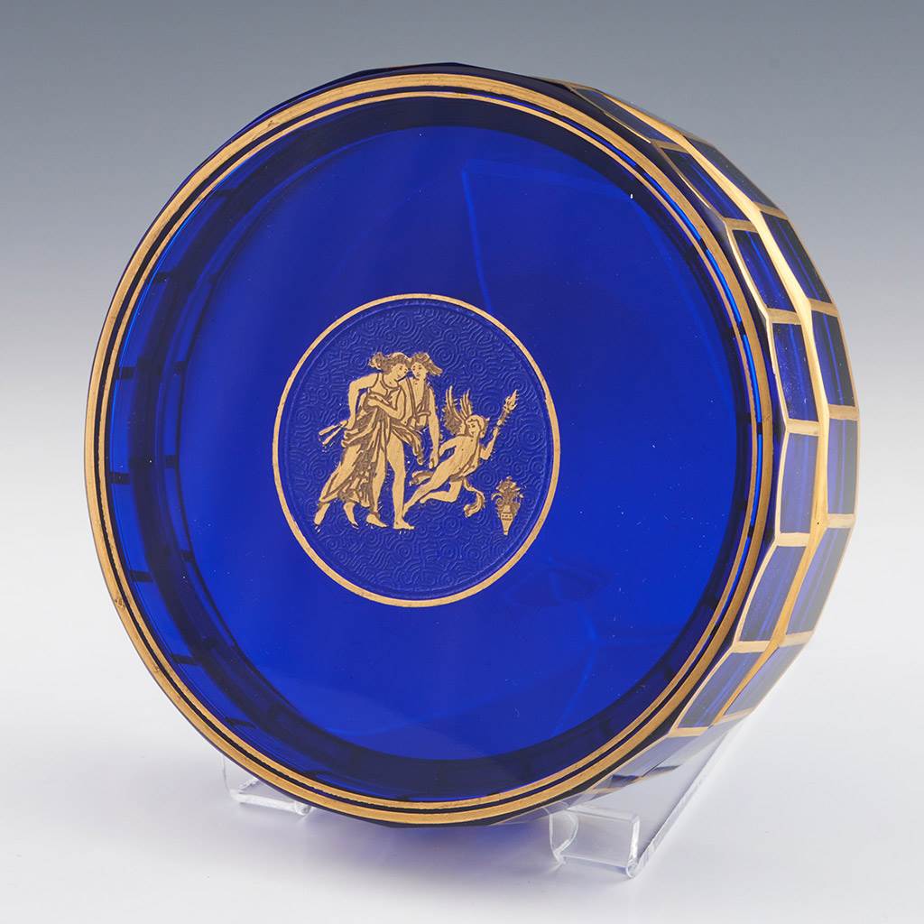 A Cobalt Blue/Gold Glass Powder Pot with Lid