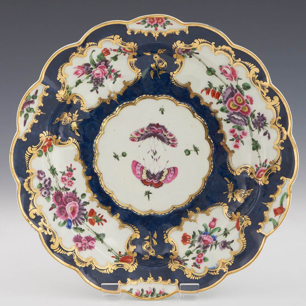 First Period Worcester Blue Scale Dessert or Soup Plate c1775