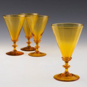 Georgian Style Wine Glasses Amber Uranium Glass  c1935