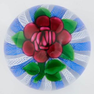John Deacons Paperweight Lampwork Flower & Latticino