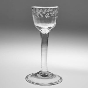 Folded Foot Engraved Petal Moulded Georgian Wine Glass c1745