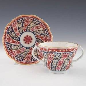 Worcester Porcelain Queen Charlotte Pattern Chocolate Cup and Saucer c1770