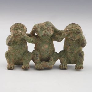 Post Medieval Three Wise Monkeys Bronze Statuette