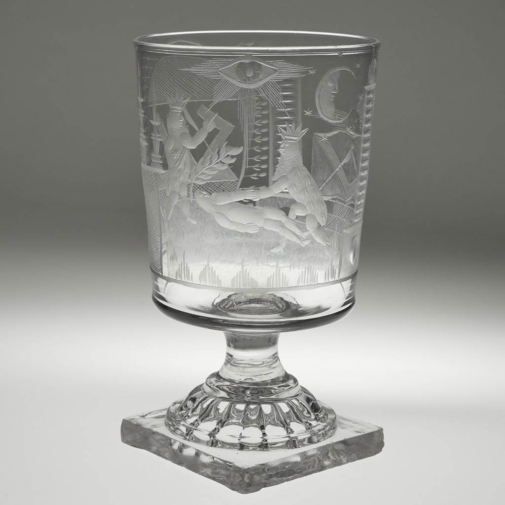 Masonic Engraved Rummer Glass with Lemon Squeezer Foot c1810