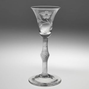 A Very Fine Engraved 18th Century Air Twist Stem Wine Glass c1750