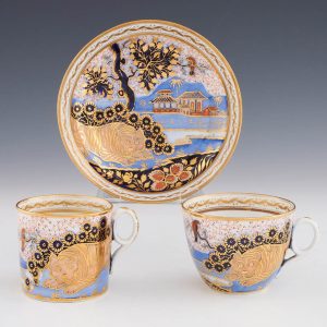 New Hall Porcelain Trio - Tiger & Landscape Pattern 1214 - c1820