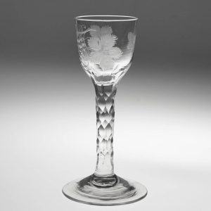 Engraved Facet Cut Stem Georgian Wine Glass c1770