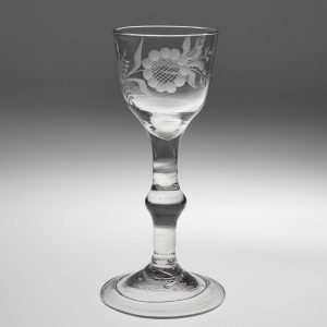 Engraved Balustroid Stem Georgian Wine Glass c1740