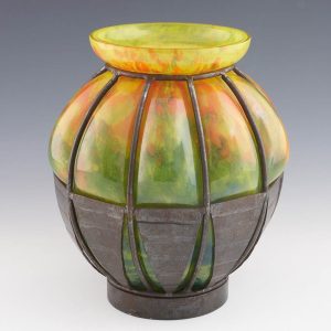 Verrerie D'Art Lorraine Glass With Wrought Iron Frame c1925