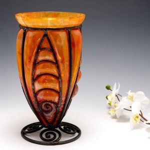 A Verrerie D'Art Lorraine Glass With Wrought Iron Frame c1925