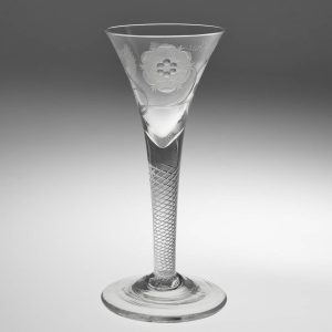 Jacobite Engraved Air Twist Stem Wine Glass c1750 - Engraver B