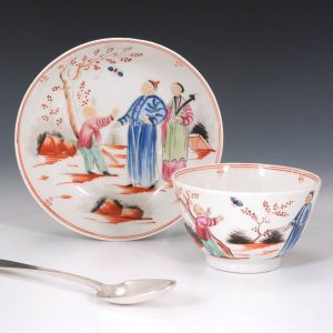 New Hall Porcelain Boy and Butterfly Tea Bowl and Saucer c1800
