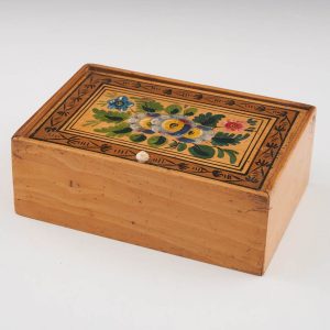 Tunbridge Ware - A Whitewood Pin Hinge Trinket Box with Floral Decoration c1810