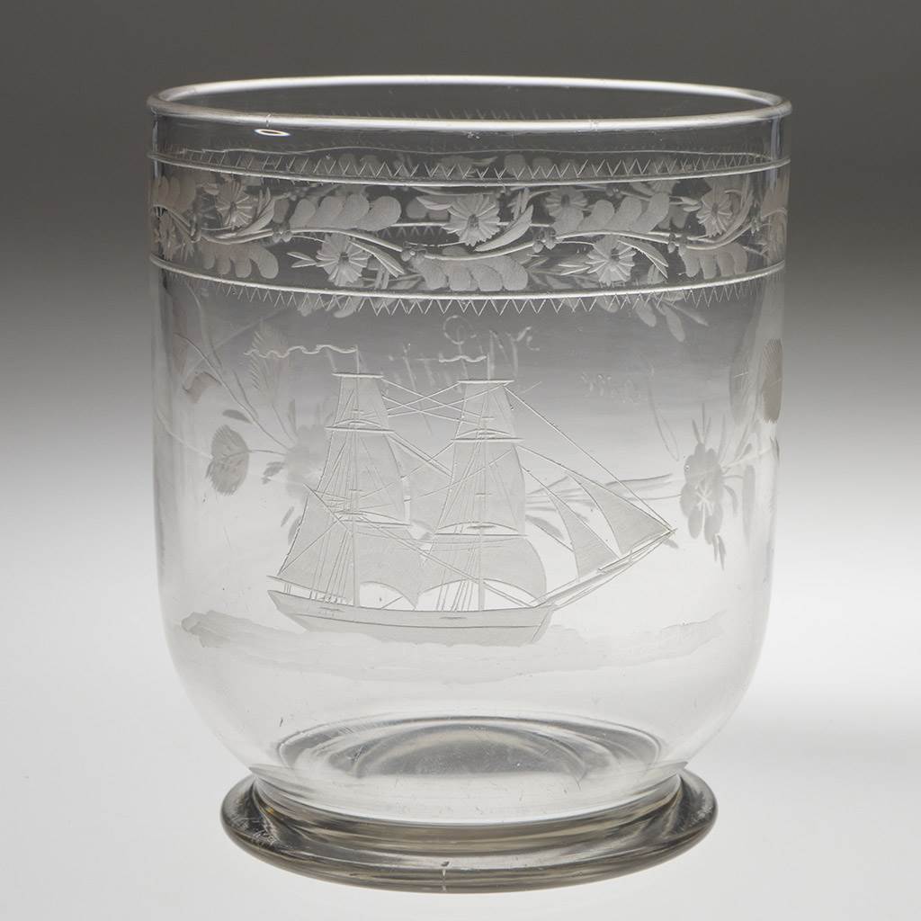 Victorian Engraved Glass Beaker The Brig Jane Whitfield c1880