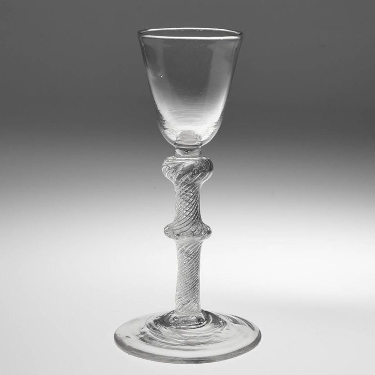 Double Knop Georgian Wine Glass Air Twist Stem c1750