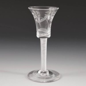 Engraved Bucket Bowl Air Twist Stem Wine Glass c1750