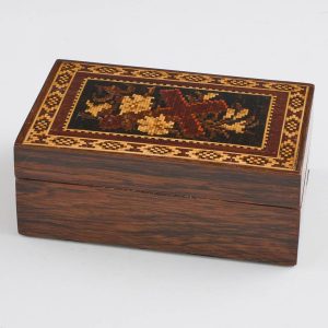 Tunbridge Ware Cedar Lined Box with Image of a Cross c1910