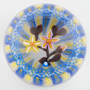 A John Deacons Lampwork Flower Torsade In Stave Basket Paperweight c2000