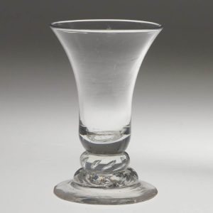 Georgian Domed Foot Dram Glass With Air Beaded Knop c1750
