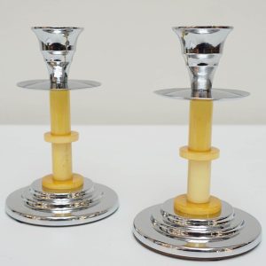 Pair Art Deco Chrome and Bakelite Candlesticks c1935