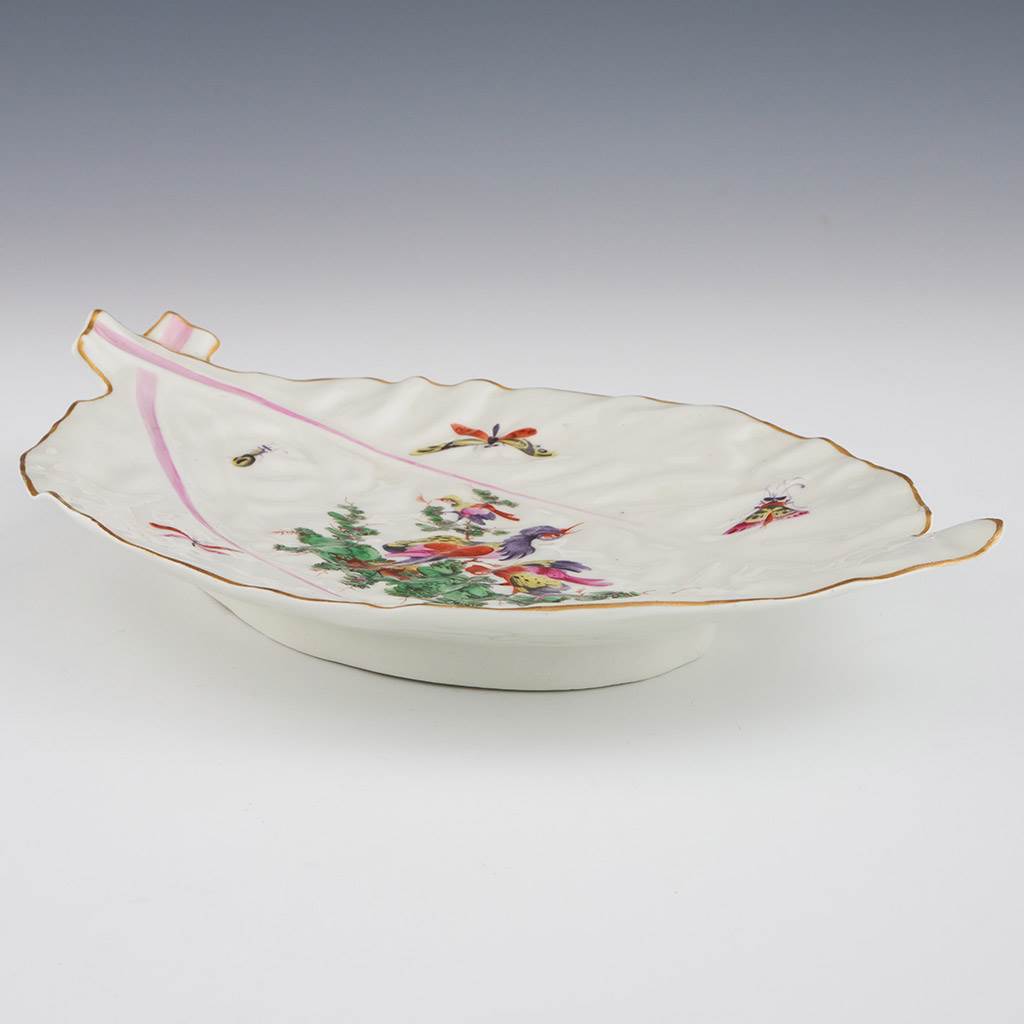 First Period Worcester Porcelain Leaf Dish c1768