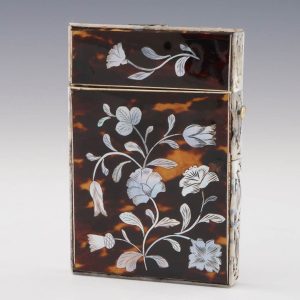 Victorian Tortoiseshell Card Case with Inlaid Mother of Pearl c1870