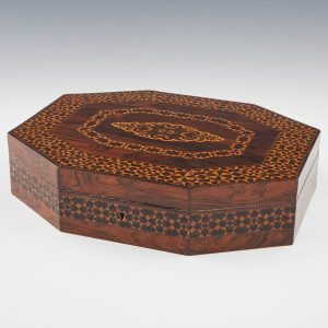 Tunbridge Ware Workbox or Card Box with Floral Mosaic c1850