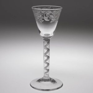Rare 18th Century Engraved Mercury Twist Wine Glass c1750