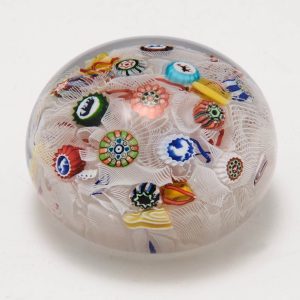 Rare Dated Baccarat "B 1847" Scattered Millefiori with Gridel Canes Paperweight