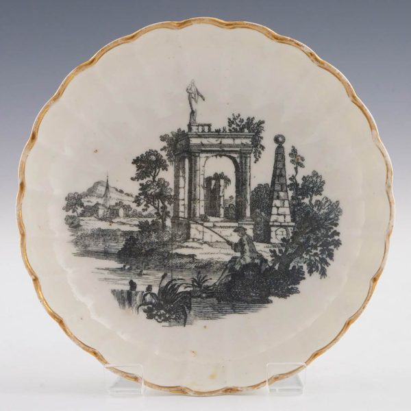 Worcester Porcelain Trio Transfer Printed Ruins Pattern c1770