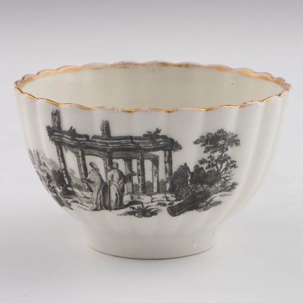 Worcester Porcelain Trio Transfer Printed Ruins Pattern c1770