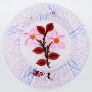 John Deacons Lampwork Flowers With Latticino Overlay  Paperweight  2005