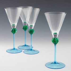 Set of Four Vintage Cocktail Glasses with Knopped Stems