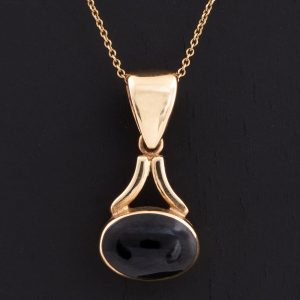 Whitby Jet Pendant Gold Chain Drop Necklace