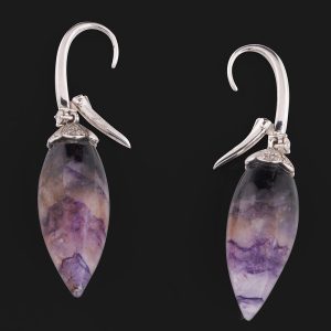 Blue John Earrings with Diamonds and White Gold