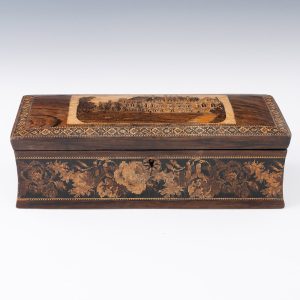 Tunbridge Ware Glove Box with Image of Battle Abbey c1865